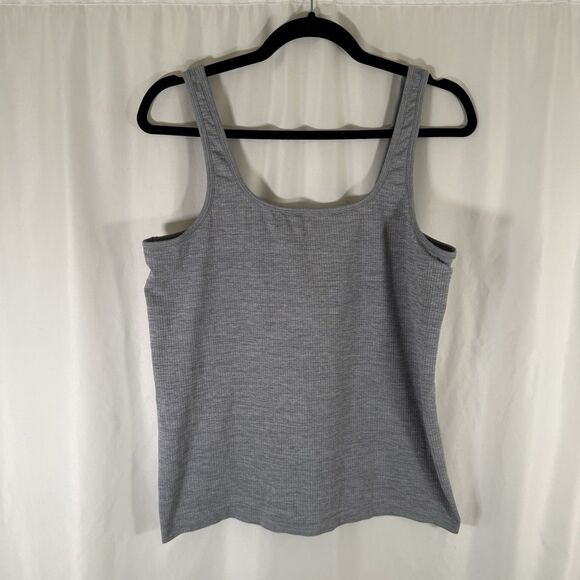 Athleta Tank Top Women's XL Grey Ribbed Scoop Neck Athletic Fitted - Picture 1 of 9
